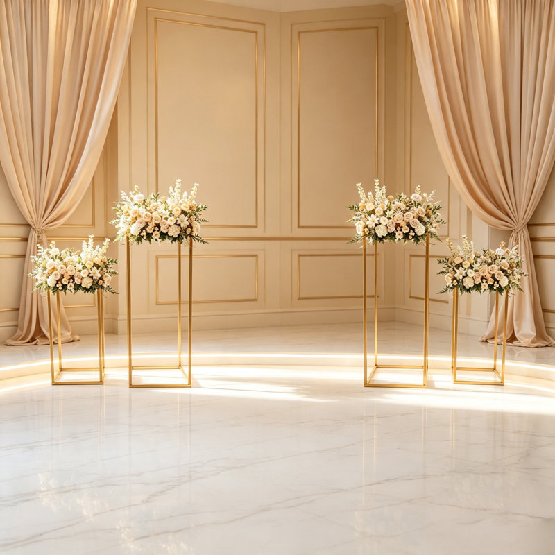 Mercer41 Cindel 4Pcs Gold Flower Floor Stand Metal Column Flower